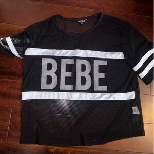 Bebe Black and White Graphic Mesh Tee